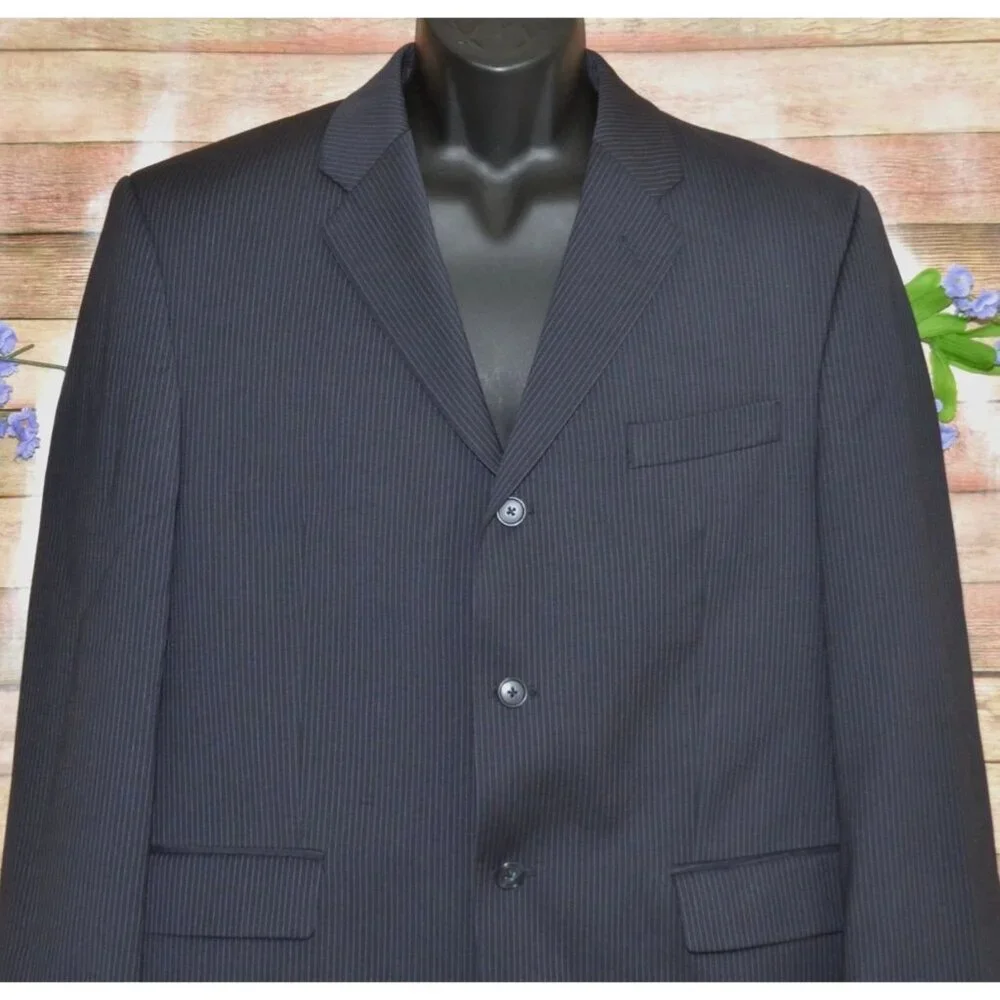 Calvin Klein Men's Pinstriped Navy Blue 100% Wool Suit Jacket Blazer Size 42S